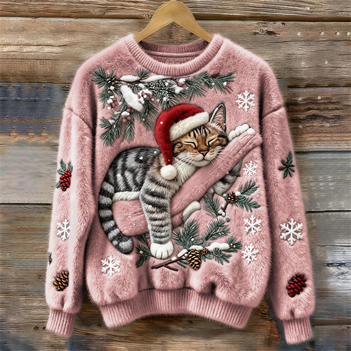Biengojna – Pull de Noël en peluche avec un chaton