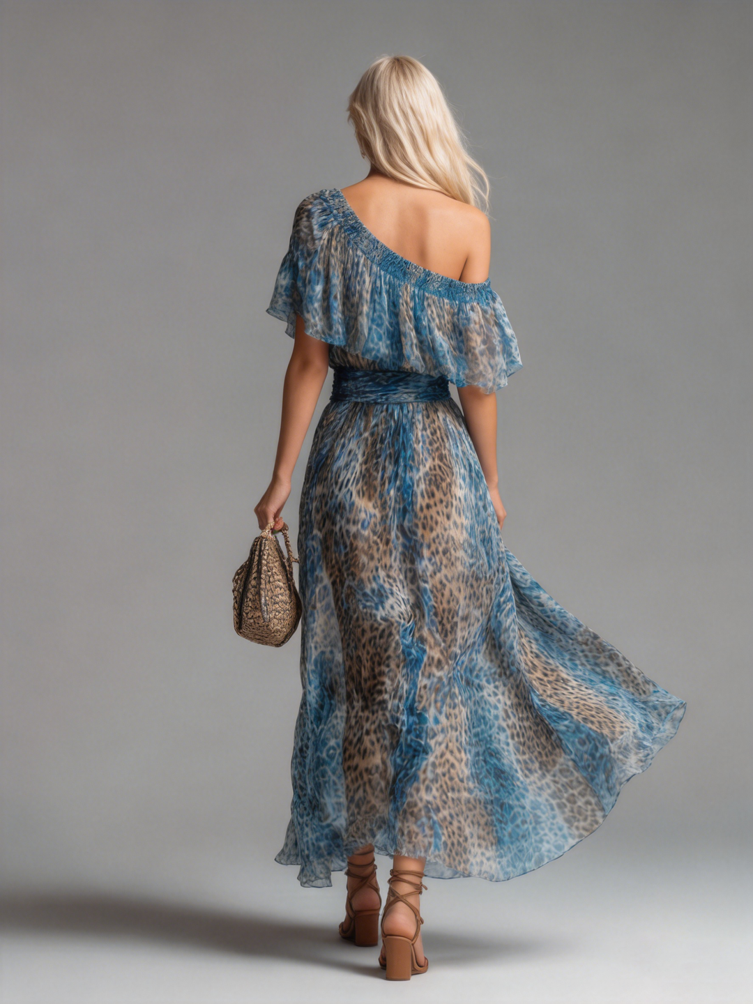 Wild - Robe longue en mousseline imprimé léopard et épaules ouvertes