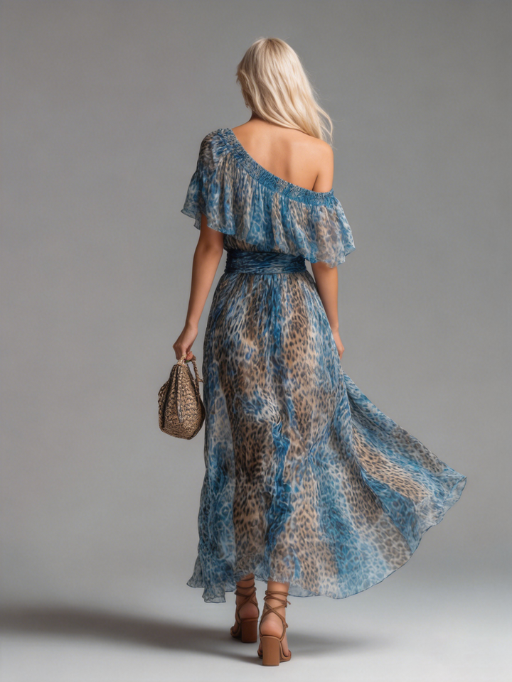 Wild - Robe longue en mousseline imprimé léopard et épaules ouvertes