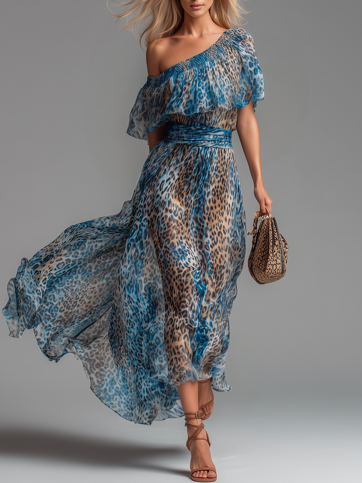 Wild - Robe longue en mousseline imprimé léopard et épaules ouvertes