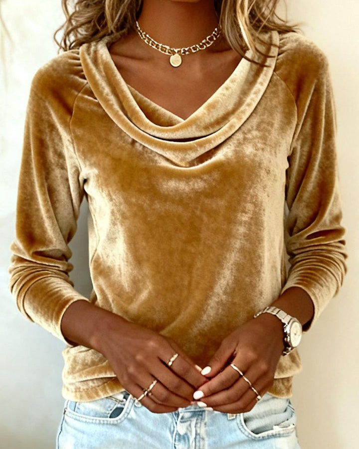 Ilyana – Blouse en velours à manches longues et col drapé