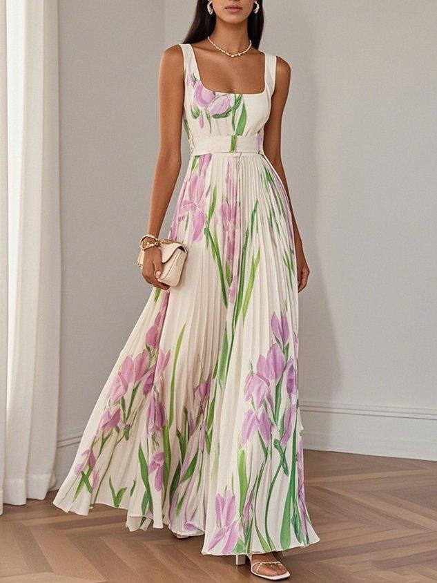 Yara™ - Robe longue plissée en mousseline de soie