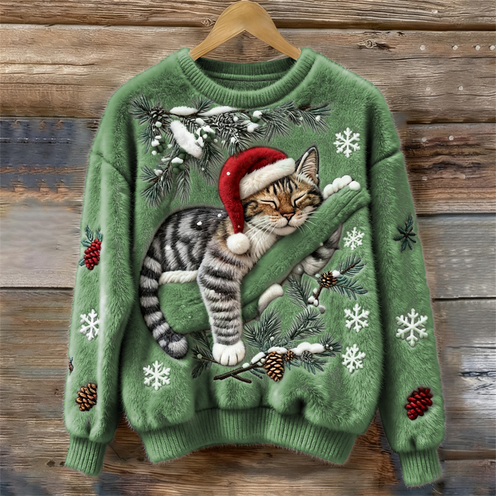 Biengojna – Pull de Noël en peluche avec un chaton