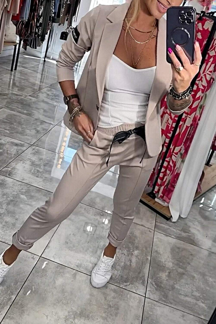 Moxie - Ensemble deux pièces pour femme, haut avec veste et pantalon élastique