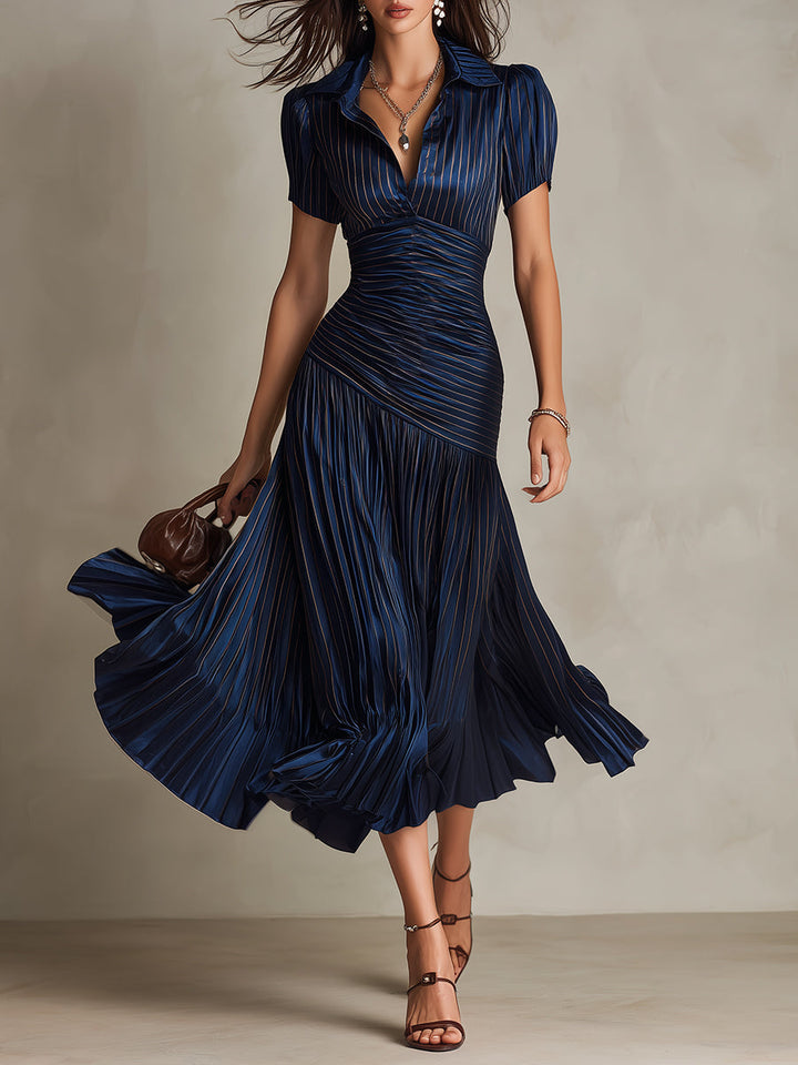 Adrien | Robe mi-longue en satin à rayures rétro