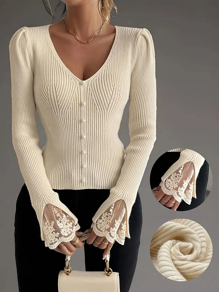 Aeliana – Pull côtelé avec manches en dentelle