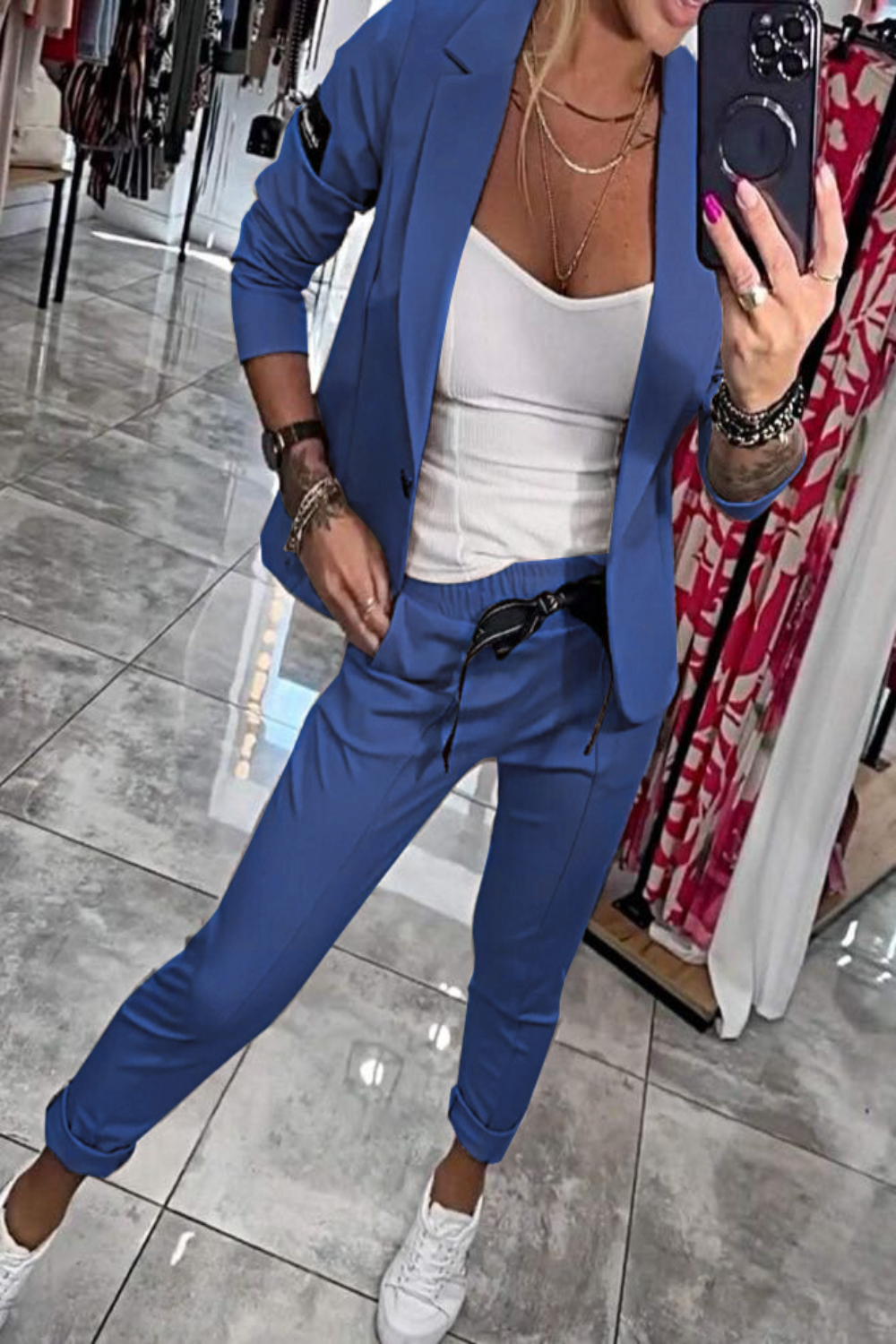 Moxie - Ensemble deux pièces pour femme, haut avec veste et pantalon élastique