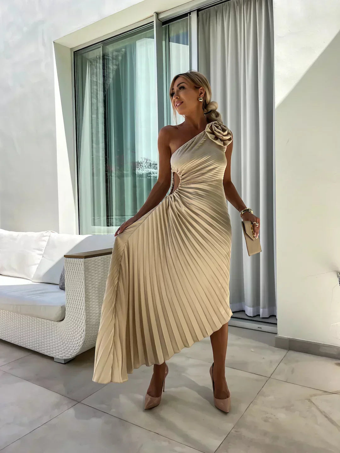 Eya™ | Robe longue florale élégante à une épaule
