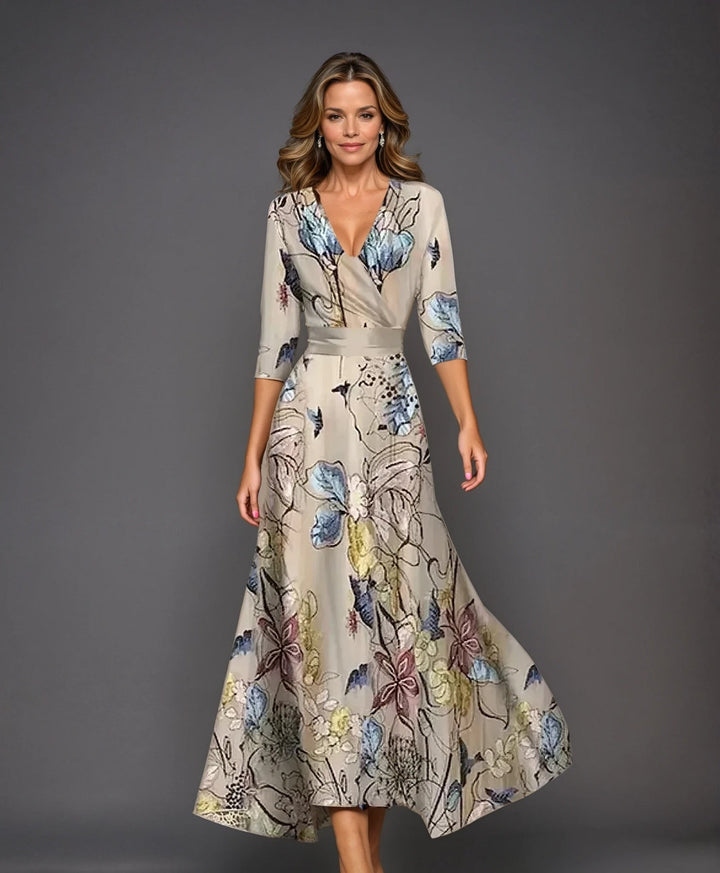 Marguerite | Robe longue à motif floral et manches 3/4