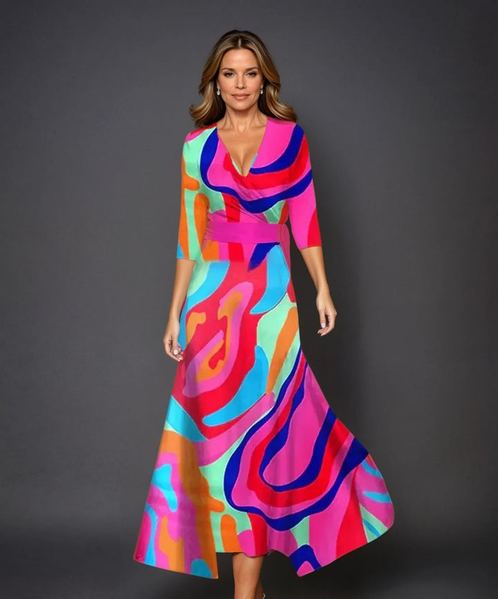 Marguerite | Robe longue à motif floral et manches 3/4