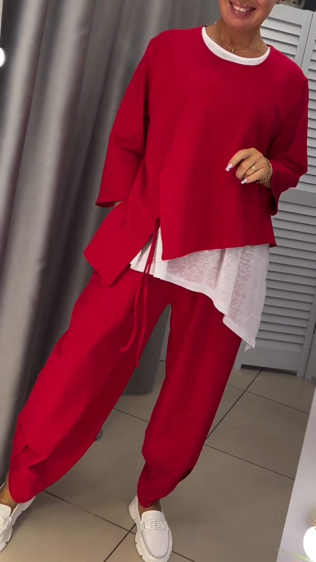 Livia - Ensemble haut et pantalon pour femme encolure ronde