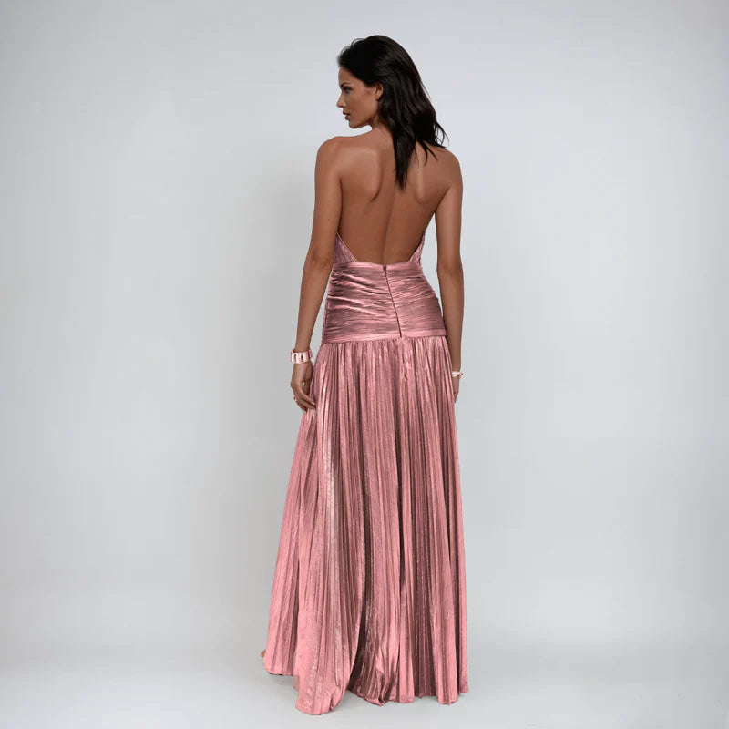 Emma | Robe dos nu avec dos ouvert de couleur métallisée