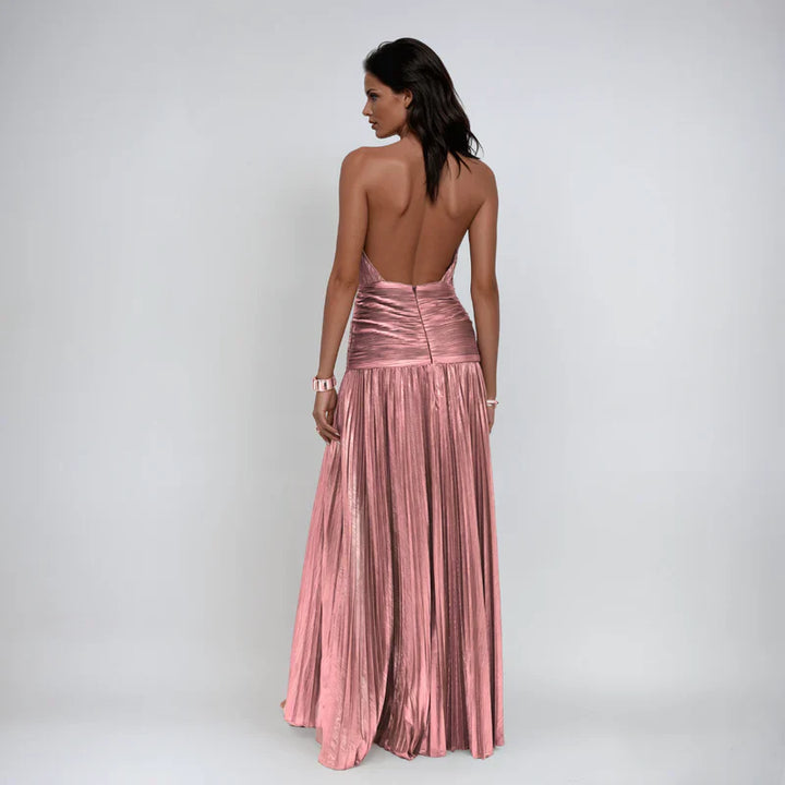 Emma | Robe dos nu avec dos ouvert de couleur métallisée
