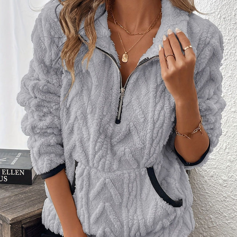 Rozalinda – Sweat-shirt en peluche douce avec demi-zip et poche kangourou
