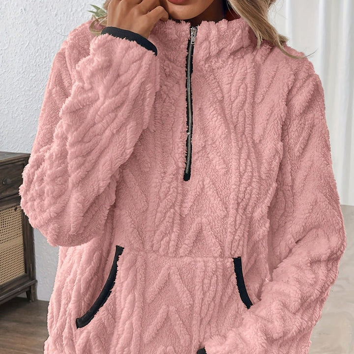 Rozalinda – Sweat-shirt en peluche douce avec demi-zip et poche kangourou