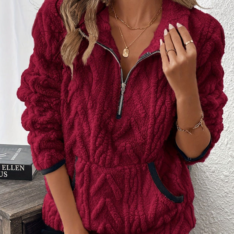 Rozalinda – Sweat-shirt en peluche douce avec demi-zip et poche kangourou
