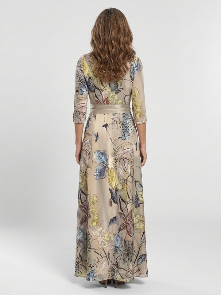 Marguerite | Robe longue à motif floral et manches 3/4
