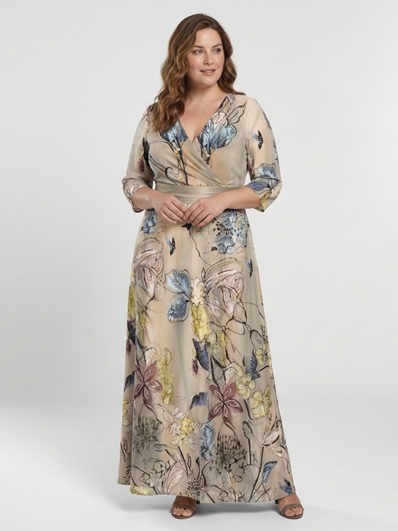 Marguerite | Robe longue à motif floral et manches 3/4