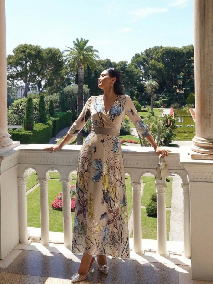 Marguerite | Robe longue à motif floral et manches 3/4